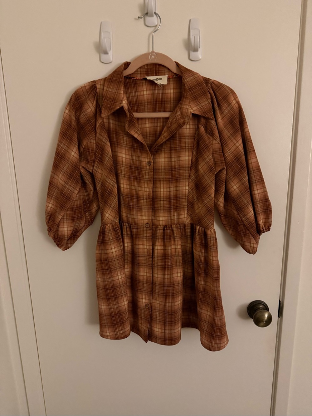 Umgee Brown & Tan Plaid Shirt Dress